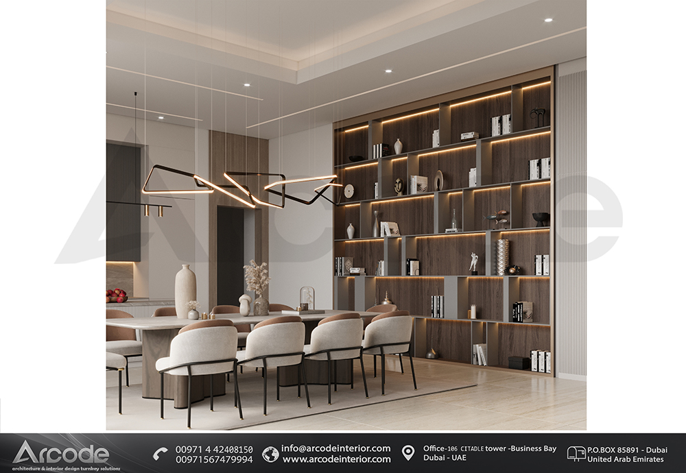 Open Dining Area with Pantry in the Family Hall with Book shelf Set